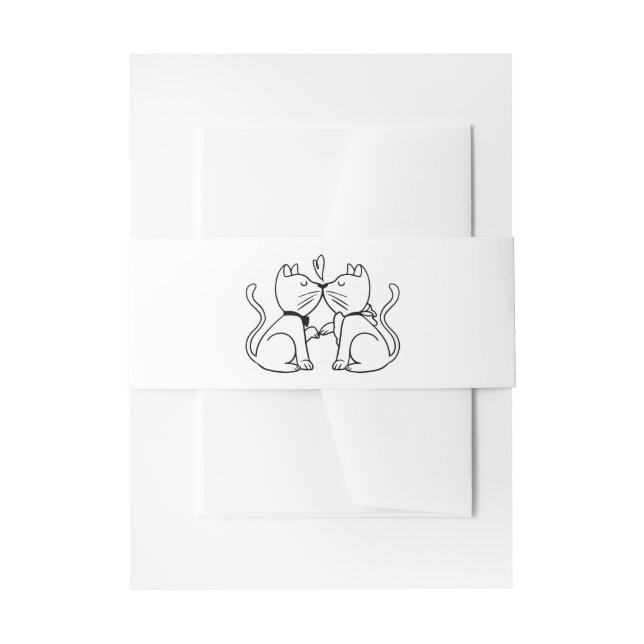 Cute Kissing Cats Black White Wedding Invitation Belly Band (Front Example)