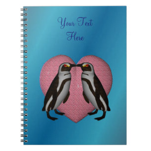Cute Kissing Penguins Pink Heart Personalized  Notebook