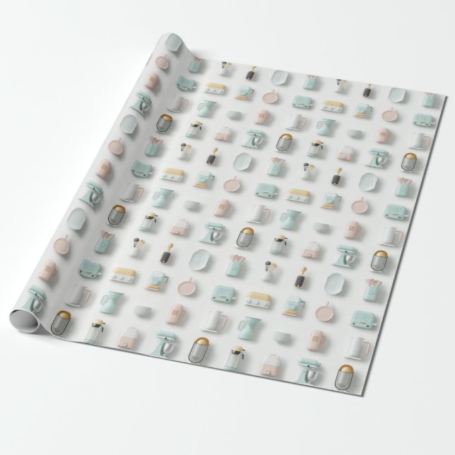 Cute kitchen gadget icons pattern wrapping paper (Unrolled)