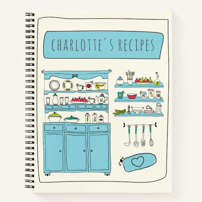 Cute Kitchen Illustration Personalized Recipe Notebook (Front)