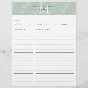 Cute Kitchen Monogram Teal Floral Botanical Recipe
