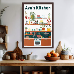 Cute Kitchen Shelves CUSTOM NAME Illustration Art Poster