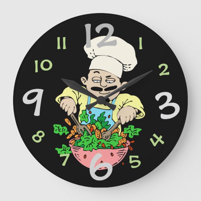 Cute Kitchen Wall Clock Fun Chef Design (Front)