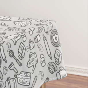 Cute Kitchenware Black White Tablecloth