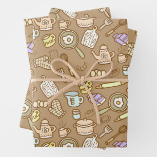 Cute Kitchenware Brown Wrapping Paper Sheet