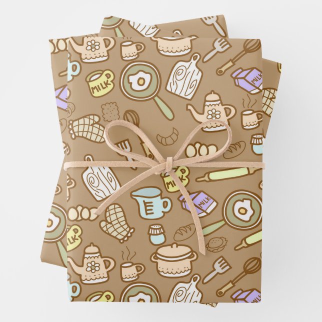 Cute Kitchenware Brown Wrapping Paper Sheet (In situ)