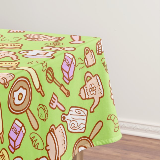 Cute Kitchenware Green Tablecloth (In Situ)