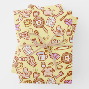 Cute Kitchenware Yellow Wrapping Paper Sheet