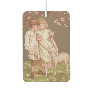 Cute Kitschy Vintage Valentine, Children with Lamb Air Freshener