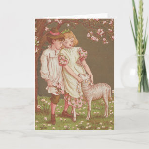 Cute Kitschy Vintage Valentine, Children with Lamb Card