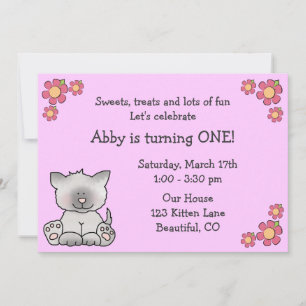 Cute Kitten 1er Anniversaire Invitation pour fille
