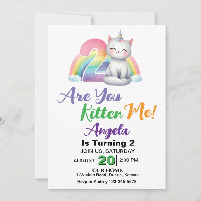 Cute Kitten 2nd Birthday Party Invitation (Front)