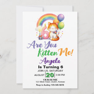Cute Kitten 6th Birthday Party Invitation