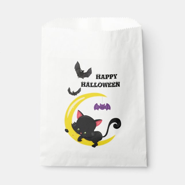 Cute Kitten and Bats Halloween Favour Bag (Front)