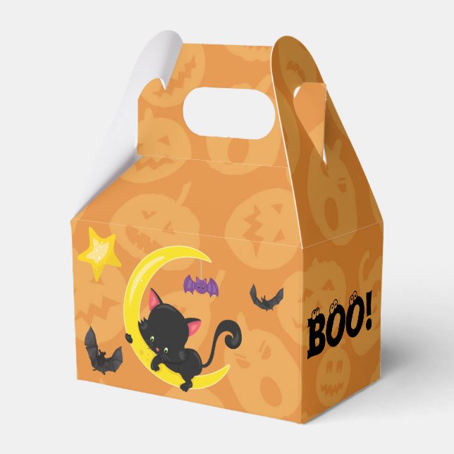 Cute Kitten and Bats Kids Halloween Favor Box (Front Side)