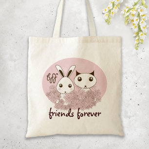 Cute Kitten and Bunny Animal Best Friends Kids Tote Bag