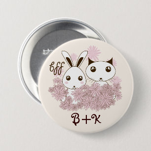 Cute Kitten and Bunny Animal Friends Girls Kids 3 Inch Round Button