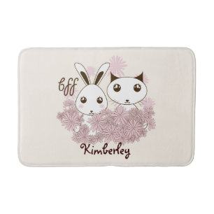 Cute Kitten and Bunny Animal Friends Girls Kids Bath Mat