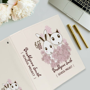 Cute Kitten and Bunny Animal Friends Kids Girls Binder