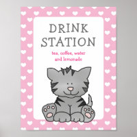 Cute Kitten and Hearts Drink Station Baby Shower