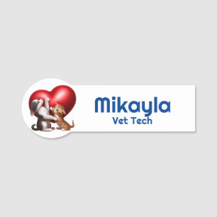 Cute Kitten and Puppy and Heart Name Tag
