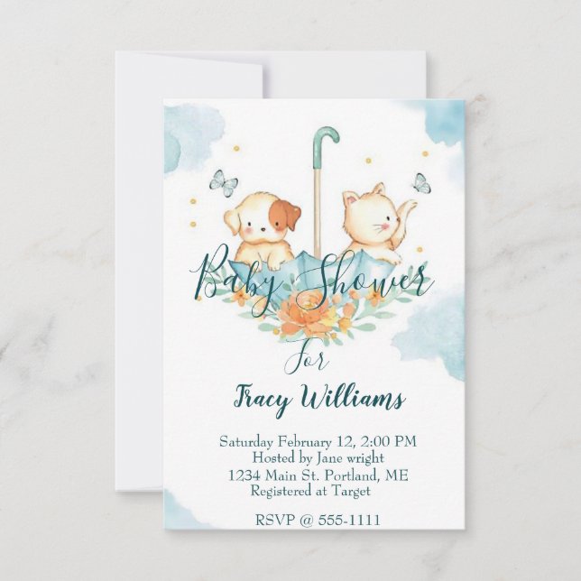 Cute Kitten and puppy Invitation (Front)
