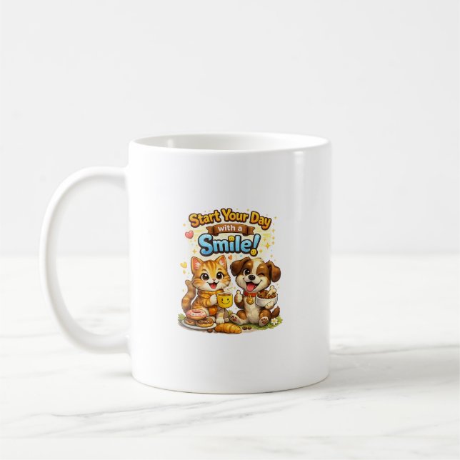 Cute Kitten and Puppy Mug Design (Left)