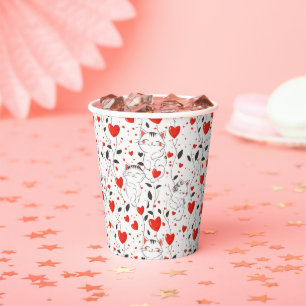 Cute Kitten and Red Hearts Valentine's Day Cups