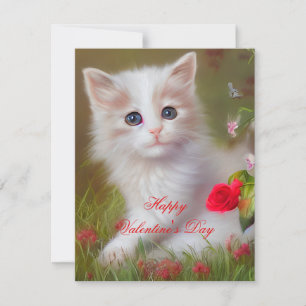 Cute kitten and roses  kids valentine  holiday card