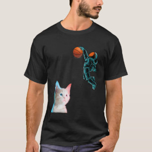 Cute Kitten Astronaut Playing Basketball For Cat   T-Shirt