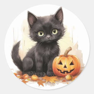 Cute Kitten avec Stickers Halloween Citrouilles