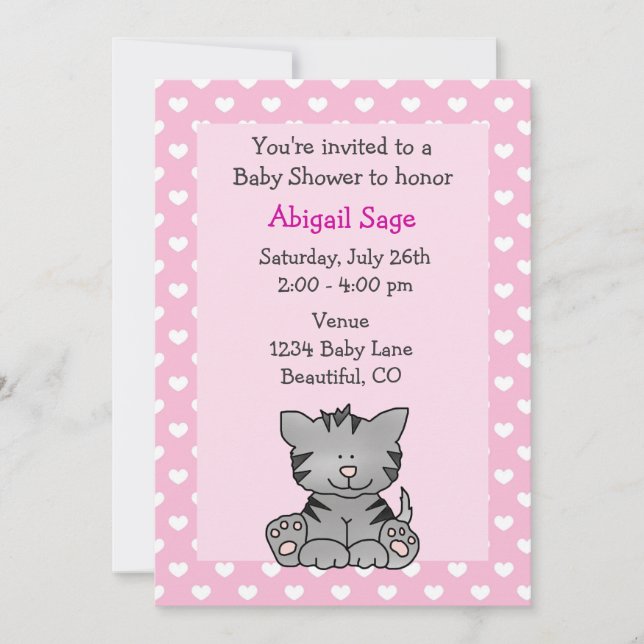 Cute Kitten Baby Girl Shower Invitation (Devant)