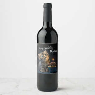 Cute Kitten Birthday Wishes Wine Label