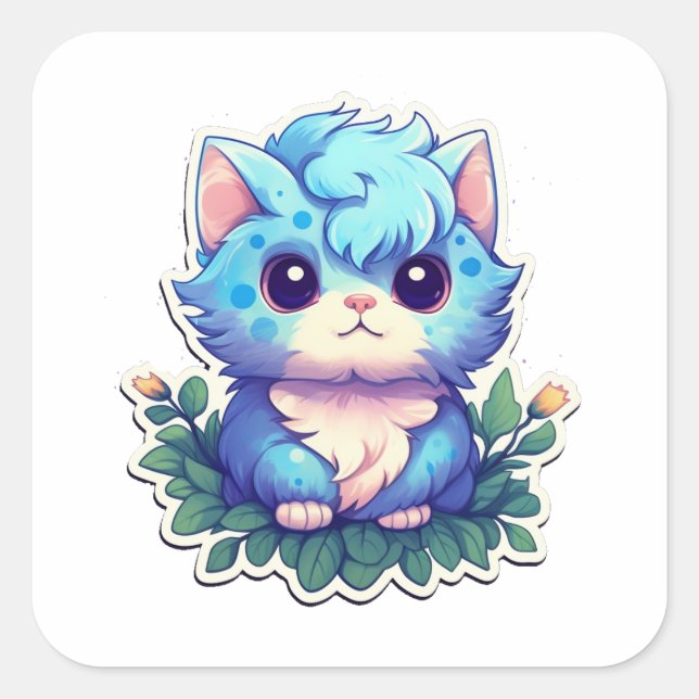 Cute Kitten Blue  Square Sticker (Front)