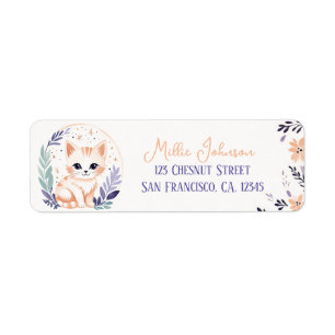 Cute Kitten Boho Floral Design - Return Address