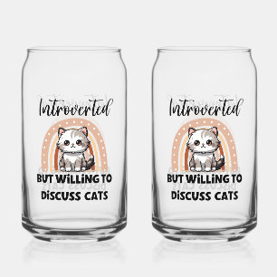 Cute Kitten Boho Rainbow "Introverted" Graphic Can Glass