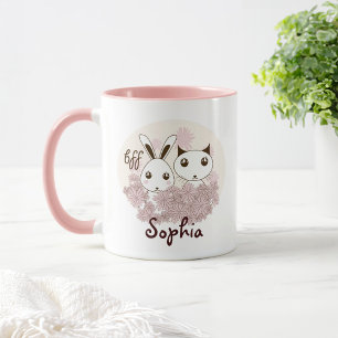 Cute Kitten Bunny Animal Best Friends Girls Kids Mug