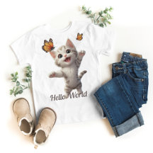 Cute Kitten Butterflies Hello World