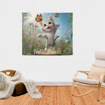 Cute Kitten Butterflies Hello World
