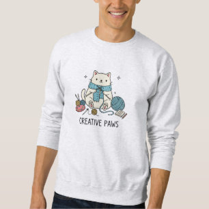 Cute Kitten Cartoon Line Cat Lovers Illustration  Sweatshirt
