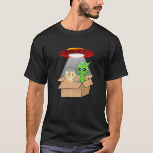 Cute Kitten Cat and Alien Cardboard Spaceship T-Shirt