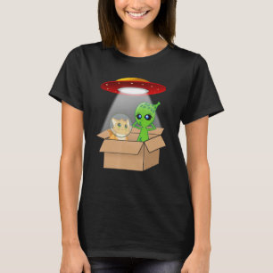 Cute Kitten Cat and Alien Cardboard Spaceship T-Shirt