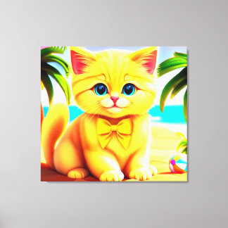 Cute Kitten Cat at the Beach Canvas Print