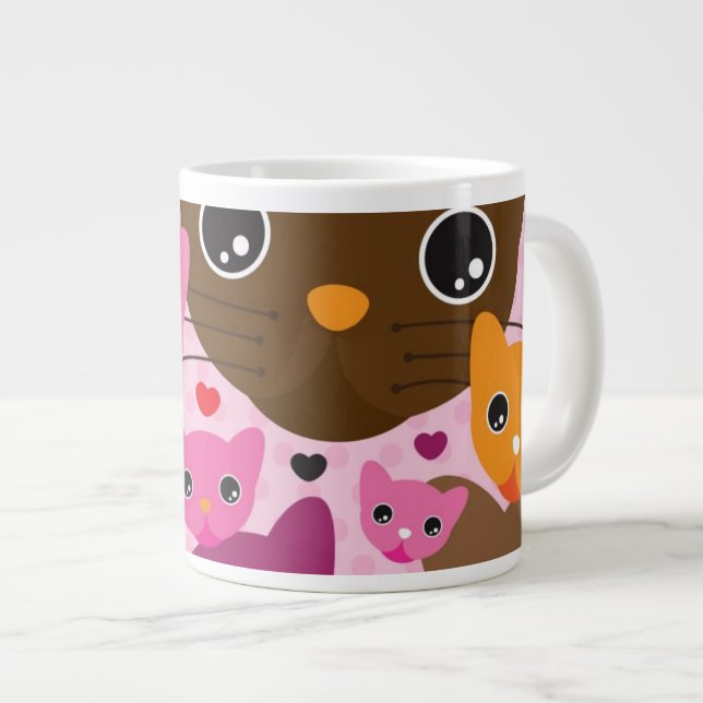 cute kitten cat background pattern large coffee mug (Front Right)