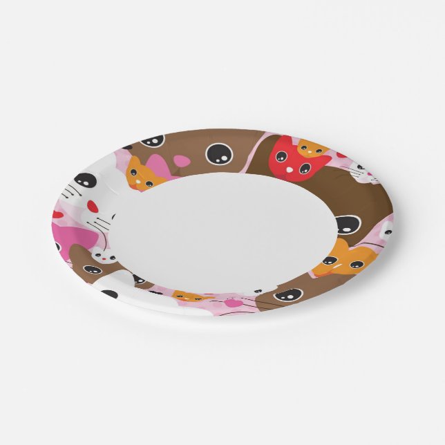 cute kitten cat background pattern paper plate (Angled)