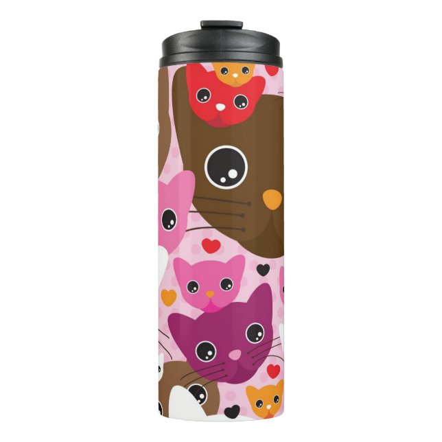 cute kitten cat background pattern thermal tumbler (Front)