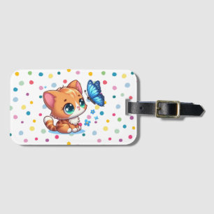 Cute kitten/cat & butterfly  luggage tag