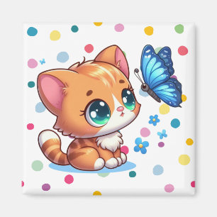 Cute kitten/cat & butterfly magnet