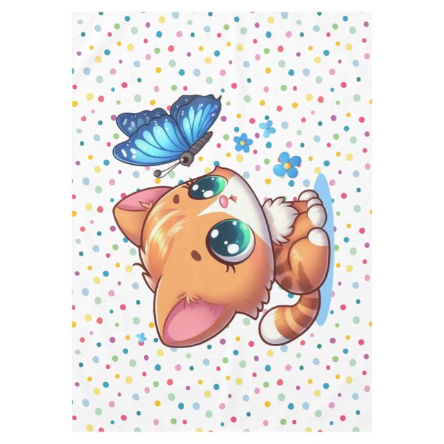Cute kitten/cat & butterfly  tablecloth (Front)