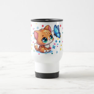 Cute kitten/cat & butterfly  travel mug